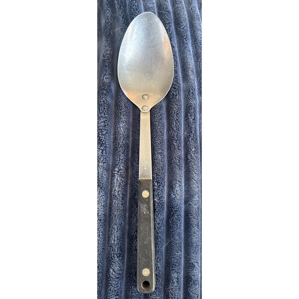 Vintage Flint EKCO Stainless Serving Spoon 11" Black Handle Made In USA READ